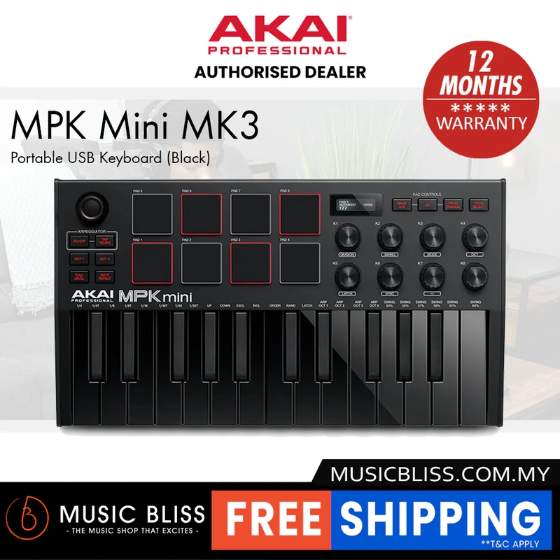 Akai Professional MPK Mini MK3 Limited Edition Black on Black 25-key MIDI Controller Keyboard