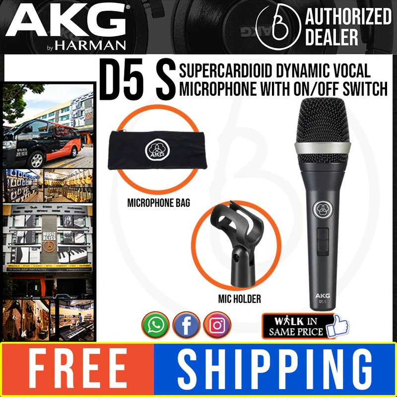 AKG D5 S Supercardioid Dynamic Vocal Microphone with On/Off Switch