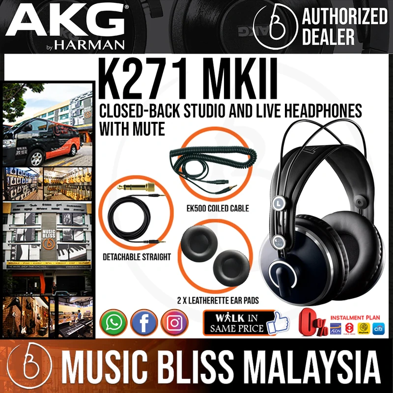 AKG K271 MKII Closed-back Studio and Live Headphones with Mute
