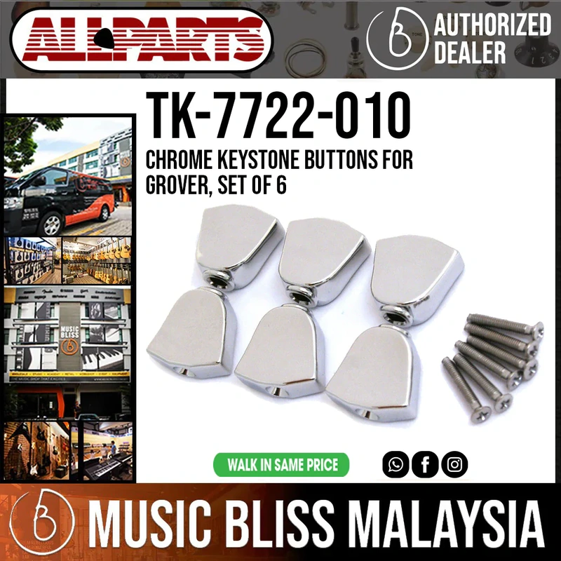 ALLPARTS TK-7722-010 Chrome Keystone Buttons for Grover, Set of 6