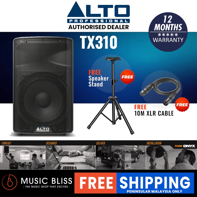 Alto TX310 350W 10" Powered Speaker with Stand and Cable