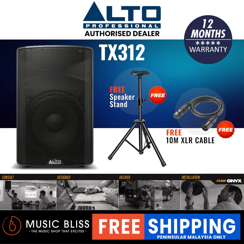 Alto TX312 700W 12" Powered Speaker with Stand and Cable