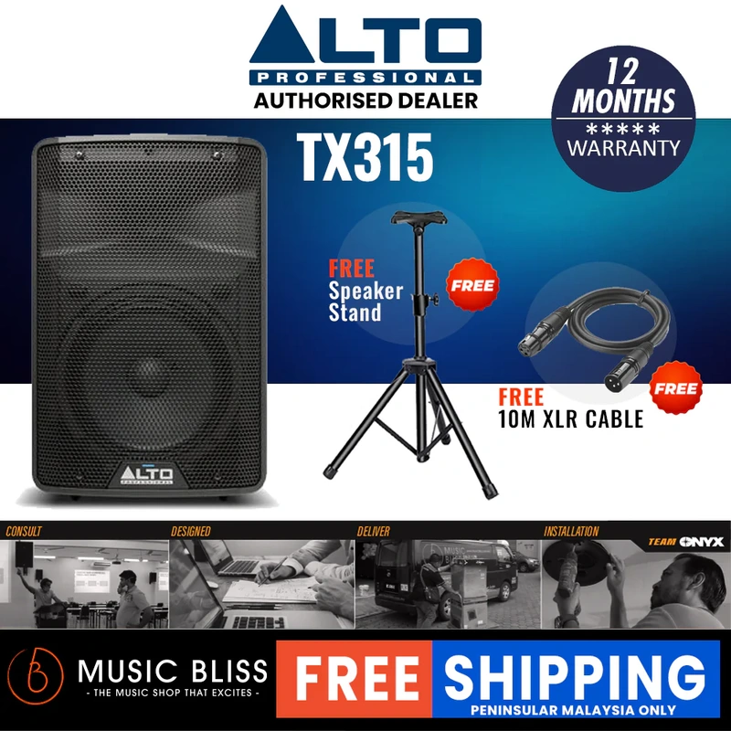 Alto TX315 700W 15" Powered Speaker with Stand and Cable