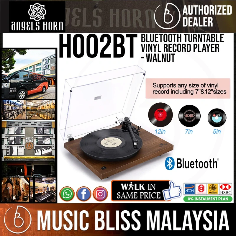 Angels Horn H002BT-OR Bluetooth Turntable Vinyl Record Player (Walnut) AT3600L Catridge, Best Value Buy Beginner Turntable Vinyl Record Player