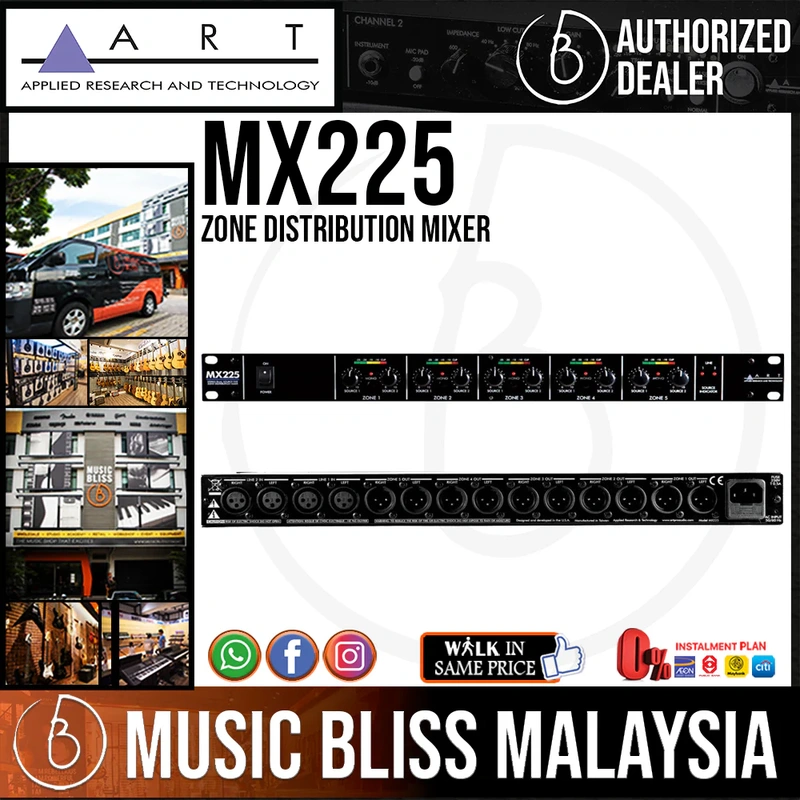 ART MX225 Zone Distribution Mixer for remote volume control of multiple amplifiers or powered speakers