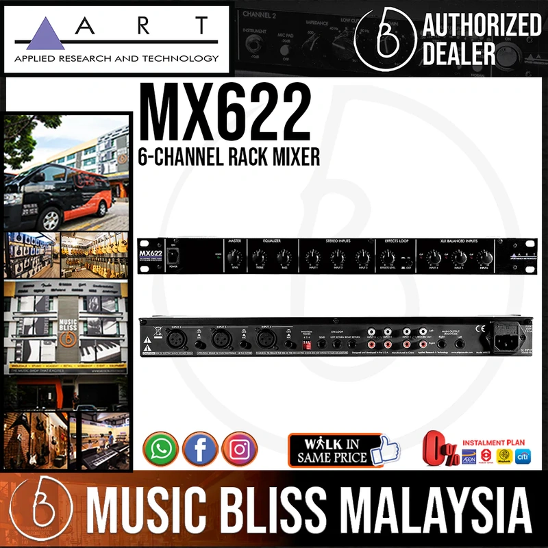 ART MX622 6-channel Rack Mixer with 3 Microphone Inputs, 3 Unbalanced Stereo Inputs, Balanced Outputs, and an FX Loop