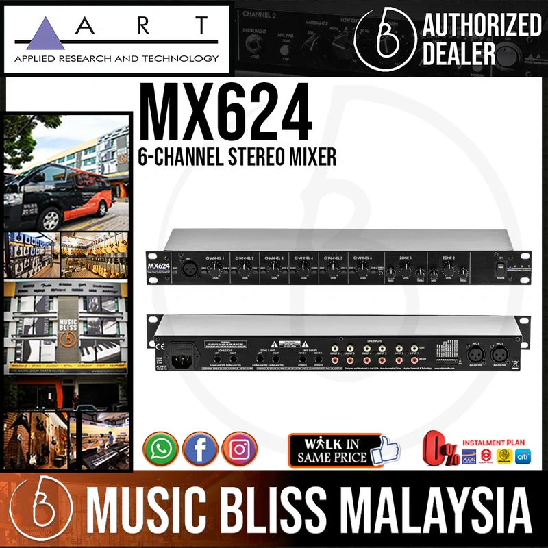 ART MX624 Six Channel Stereo Mixer with Two Zone Outputs