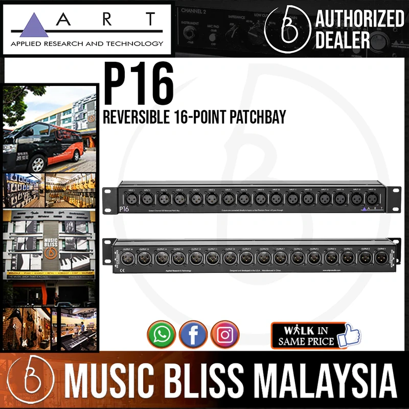 ART P16 Reversible 16-point Patchbay with XLR Female and XLR Male Connectors