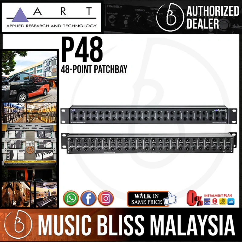 ART P48 48-point Patchbay with 1/4" TRS Jacks and Normal/Half-normal Operation
