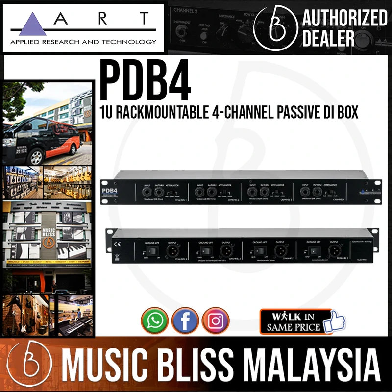 ART PDB4 1U Rackmountable 4-Channel Passive DI Box