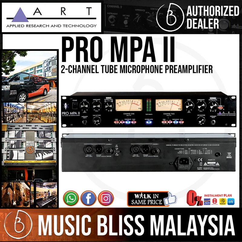 ART Pro MPA II 2-channel Tube Microphone Preamplifier with 48V Phantom Power and VU Metering
