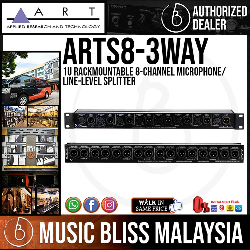 ART S8-3WAY 1U Rackmountable 8-channel Microphone/Line-level Splitter