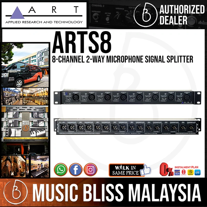 ART S8 8-channel 2-way Microphone Signal Splitter with Ground-lift switches and Attenuation Pads