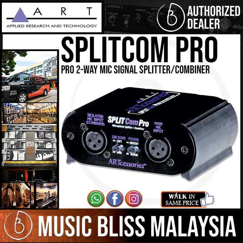 ART SPLITCom Pro 2-way Mic Signal Splitter/Combiner with Phase Invert Switch and Direct Out