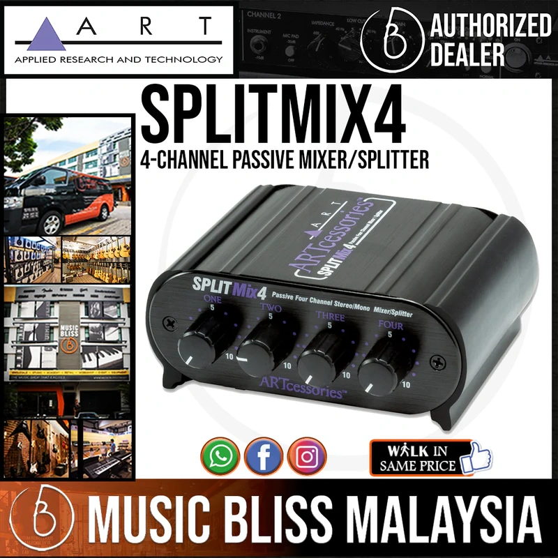 ART SPLITMix4 4-channel Passive Mixer/Splitter with 4 Stereo 1/4" Input Channels and 1 Stereo 1/4" Output Channel