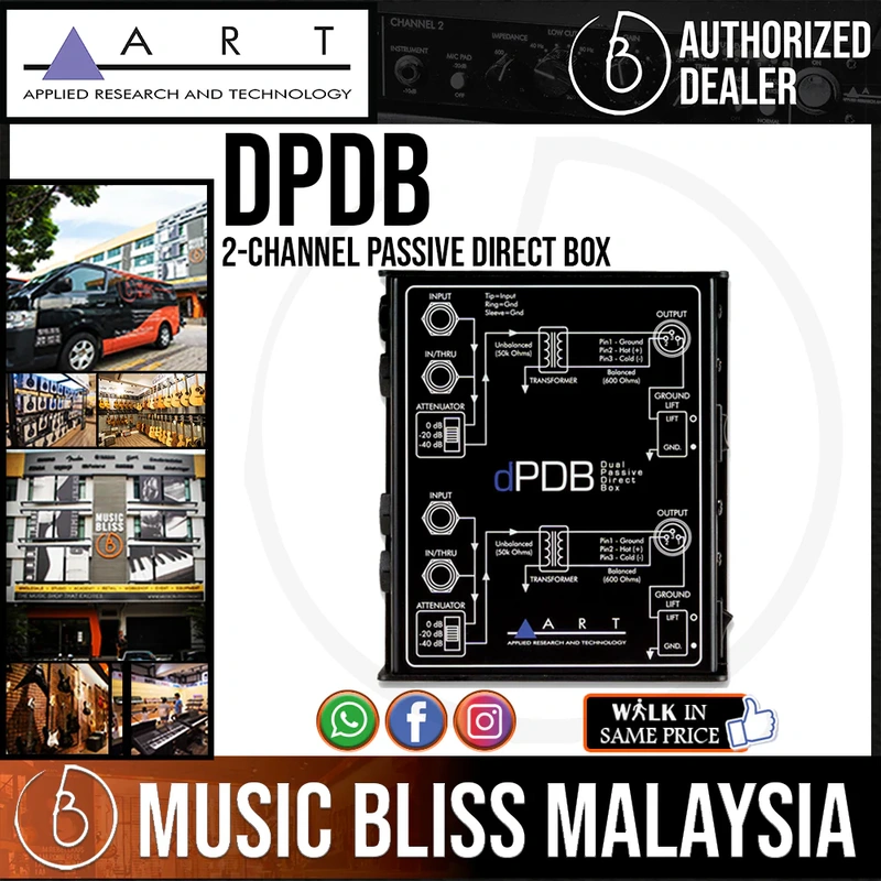 ARTdPDB 2-channel Passive Direct Box with Low Noise, Input Attenuation, and Ground Lift Switches