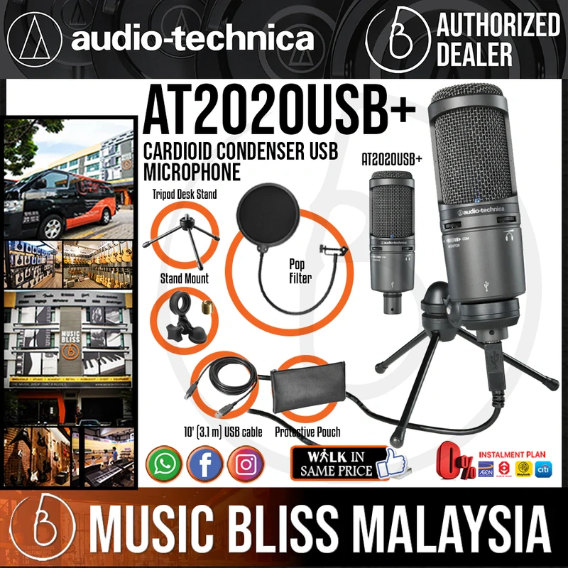 Audio Technica AT2020USB+ Cardioid Condenser USB Microphone with Pop Filter