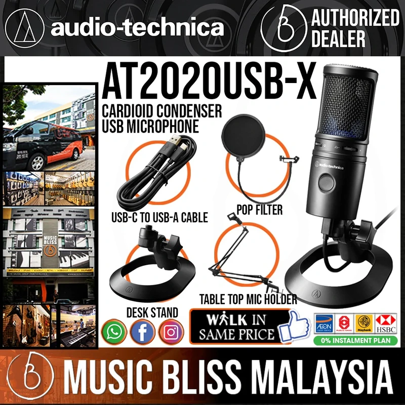 Audio Technica AT2020USB-X Cardioid Condenser USB Microphone with Pop Filter and Table Top Mic Stand