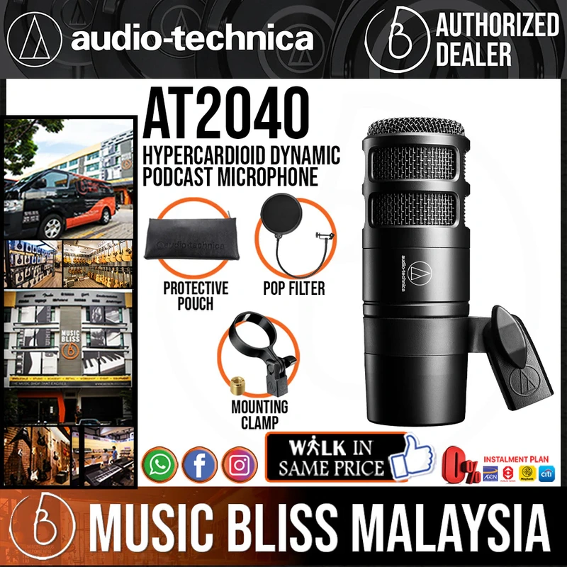 Audio Technica AT2040 Hypercardioid Dynamic Podcast Microphone with Pop Filter