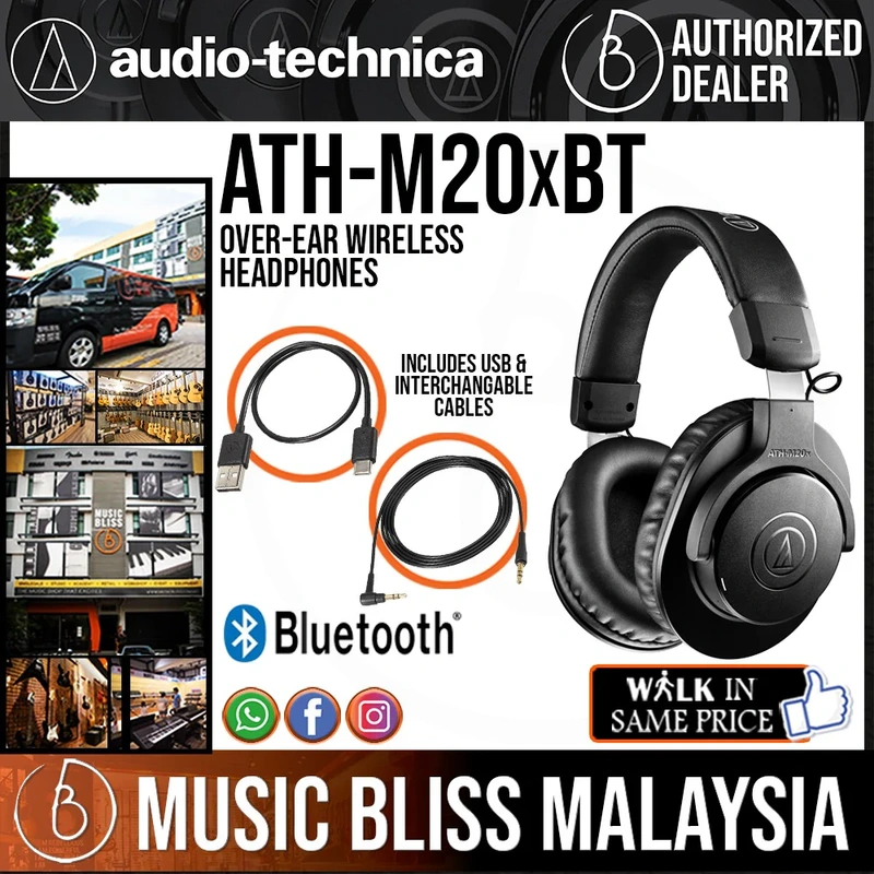 Audio Technica ATH-M20xBT Bluetooth Closed-Back Studio Professional Monitor Headphone