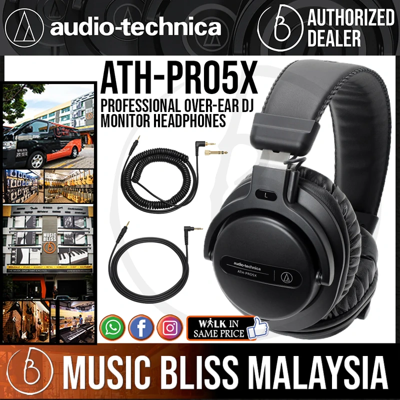 Audio Technica ATH-PRO5x Professional Over-Ear DJ Monitor Headphones - Black