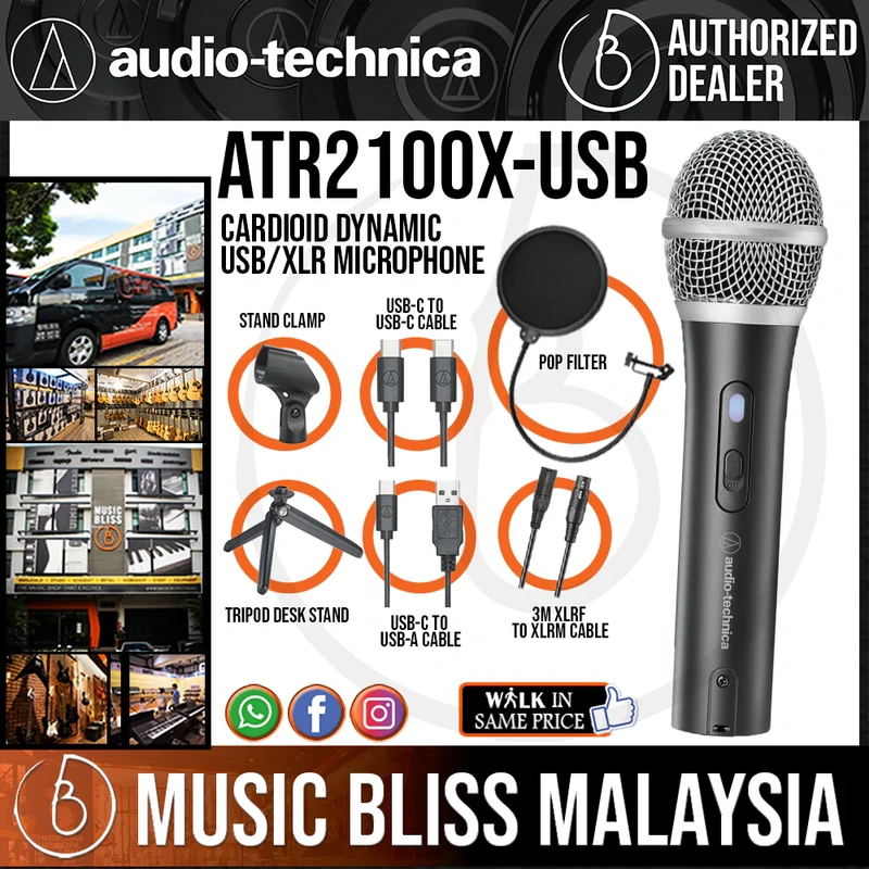 Audio Technica ATR2100X-USB Cardioid Dynamic USB/XLR Microphone with Pop Filter