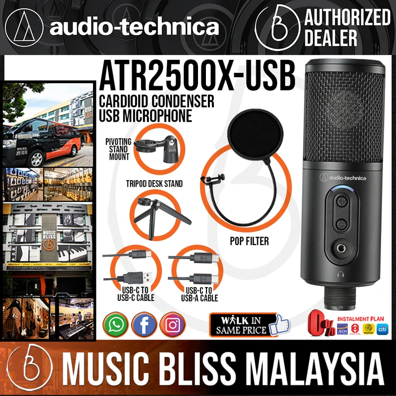Audio Technica ATR2500x-USB Cardioid Condenser USB Microphone with Pop Filter