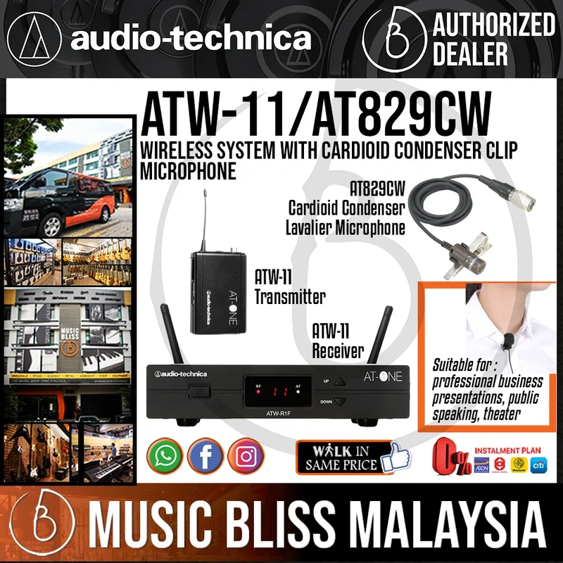 Audio Technica ATW11/AT829cW Lavalier Wireless Microphone System, Conference Speakers/Preachers/Stage Performance Lavalier Wireless Microphone
