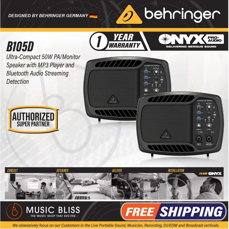 Behringer B105D 50W 5" Powered Monitor Speaker - Pair
