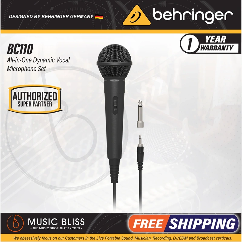 Behringer BC110 Dynamic Vocal Microphone with 10-foot Cable