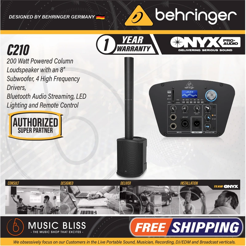 Behringer C210 200-watt Powered Column Loudspeaker with an 8" Subwoofer