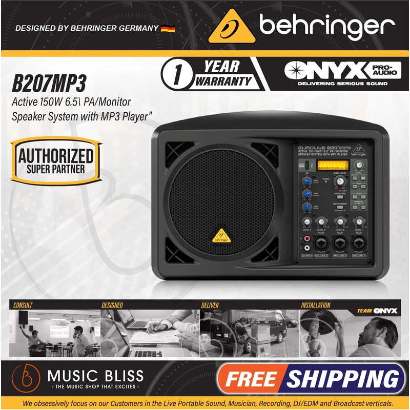 Behringer Eurolive B207MP3 150W 6.5" Personal PA/Monitor Speaker