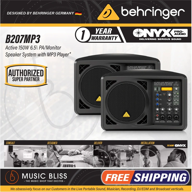 Behringer Eurolive B207MP3 150W 6.5" Personal PA/Monitor Speaker - Pair