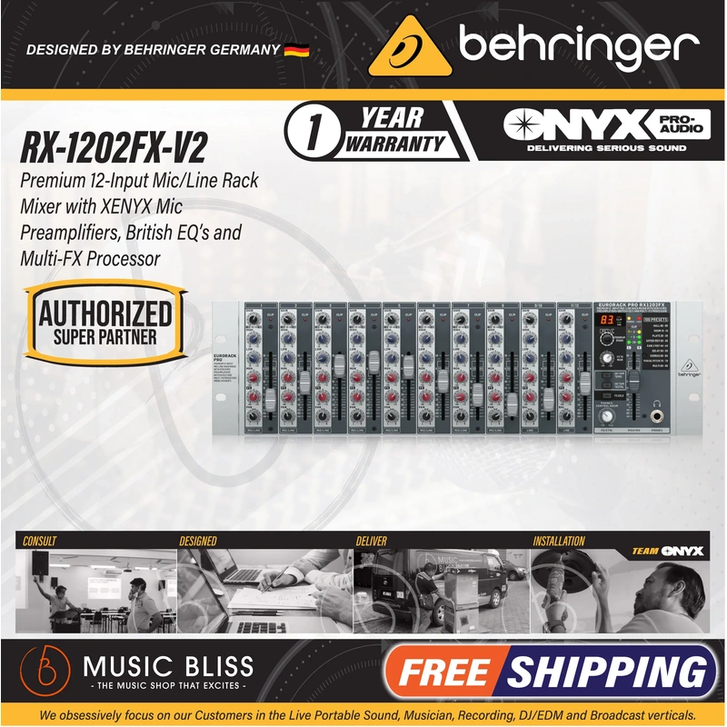 Behringer Eurorack Pro RX1202FX V2 Rackmount Mixer with Effects