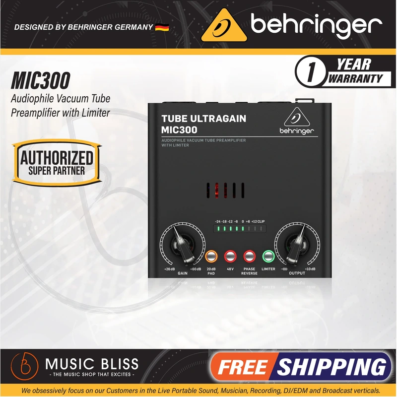Behringer MIC300 Audiophile Vacuum Tube Preamplifier with Limiter