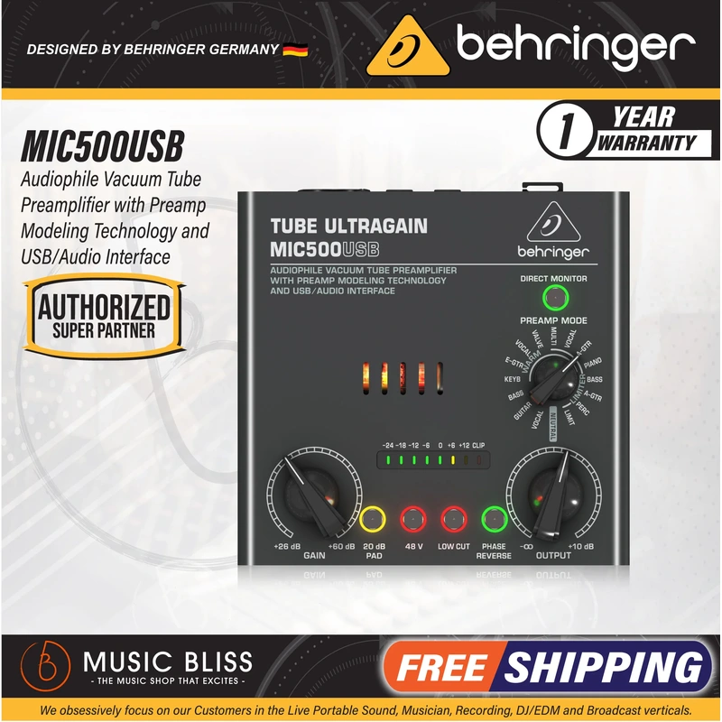 Behringer MIC500USB Audiophile Vacuum Tube Preamplifier