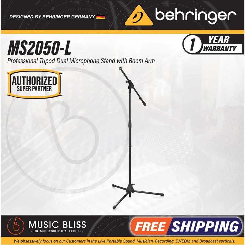 Behringer MS2050-L Professional Tripod Dual Microphone Stand with Boom Arm