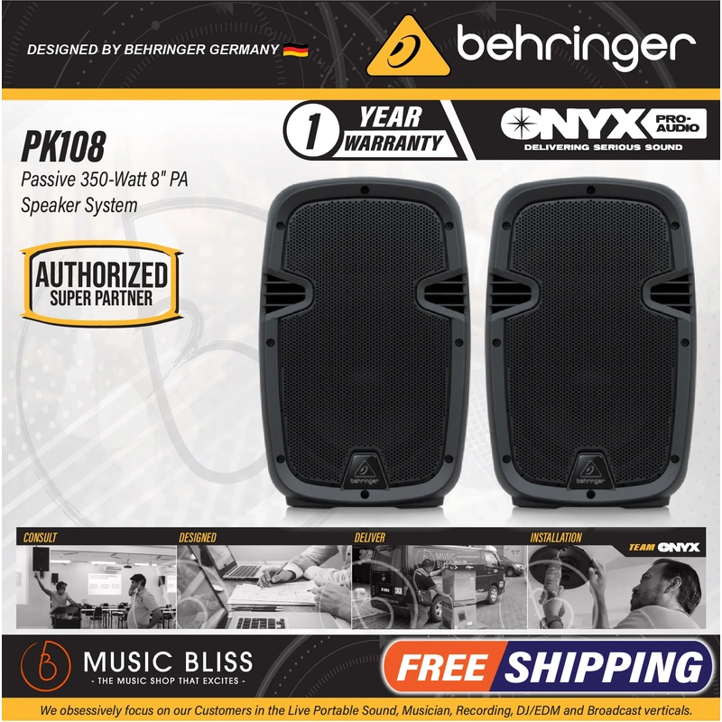 Behringer PK108 Passive 350-Watt 8" PA Speaker System - Pair