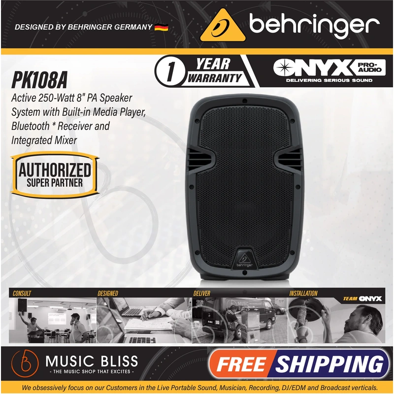 Behringer PK108A Active 250W 8" PA Speaker System with Bluetooth