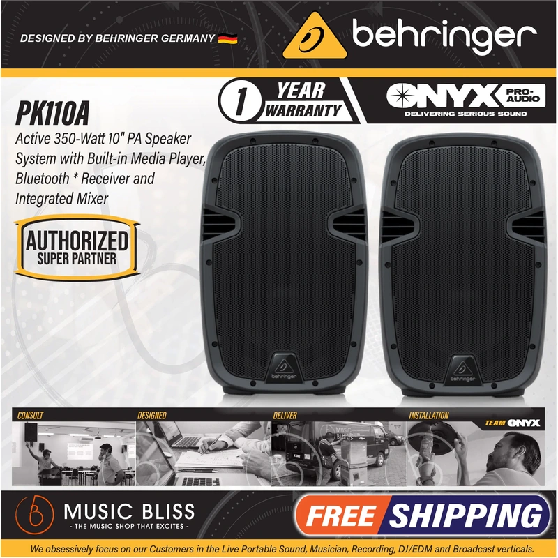 Behringer PK110A Active 350W 10" PA Speaker System with Bluetooth - Pair