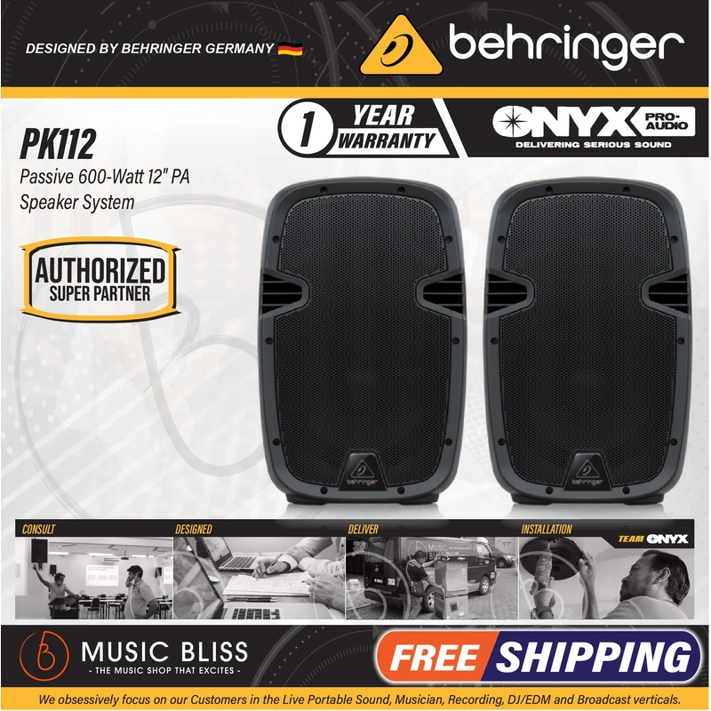 Behringer PK112 Passive 600-Watt 12" PA Speaker System - Pair