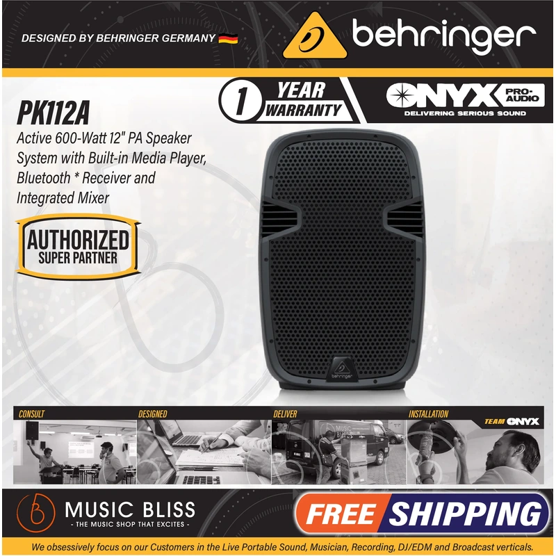 Behringer PK112A Active 600W 12" PA Speaker System with Bluetooth