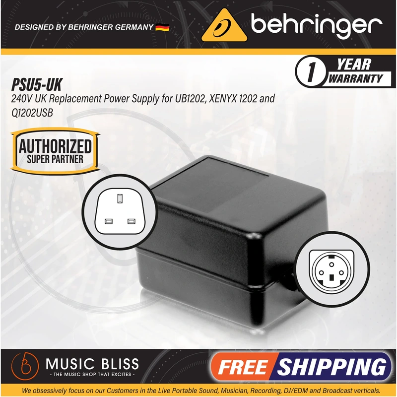 Behringer PSU5 240V UK Replacement Power Supply for UB1202, XENYX 1202 and Q1202USB