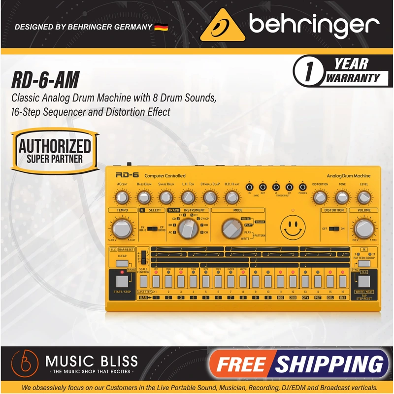 Behringer RD-6-AM Analog Drum Machine - Yellow
