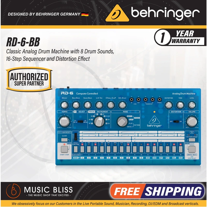 Behringer RD-6-BB Analog Drum Machine - Blue Translucent