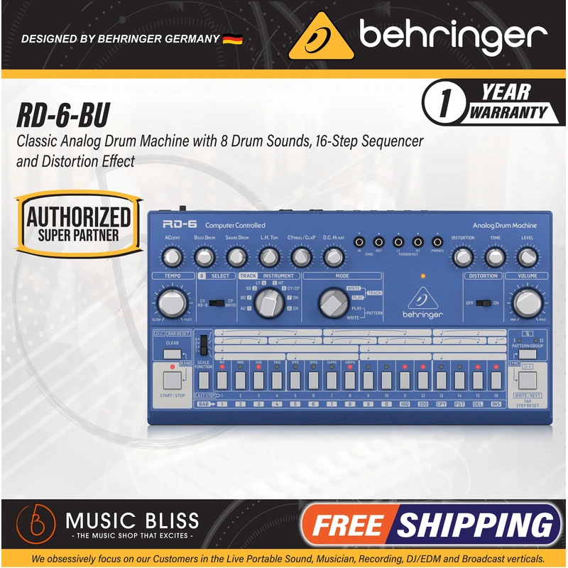 Behringer RD-6-BU Analog Drum Machine - Blue