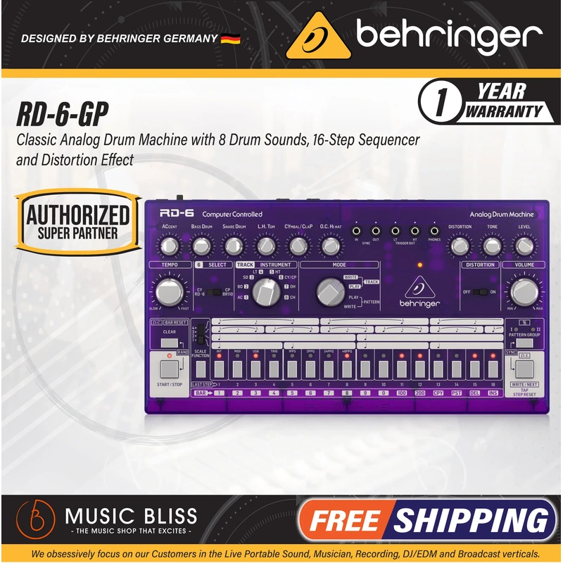 Behringer RD-6-GP Analog Drum Machine - Purple Translucent