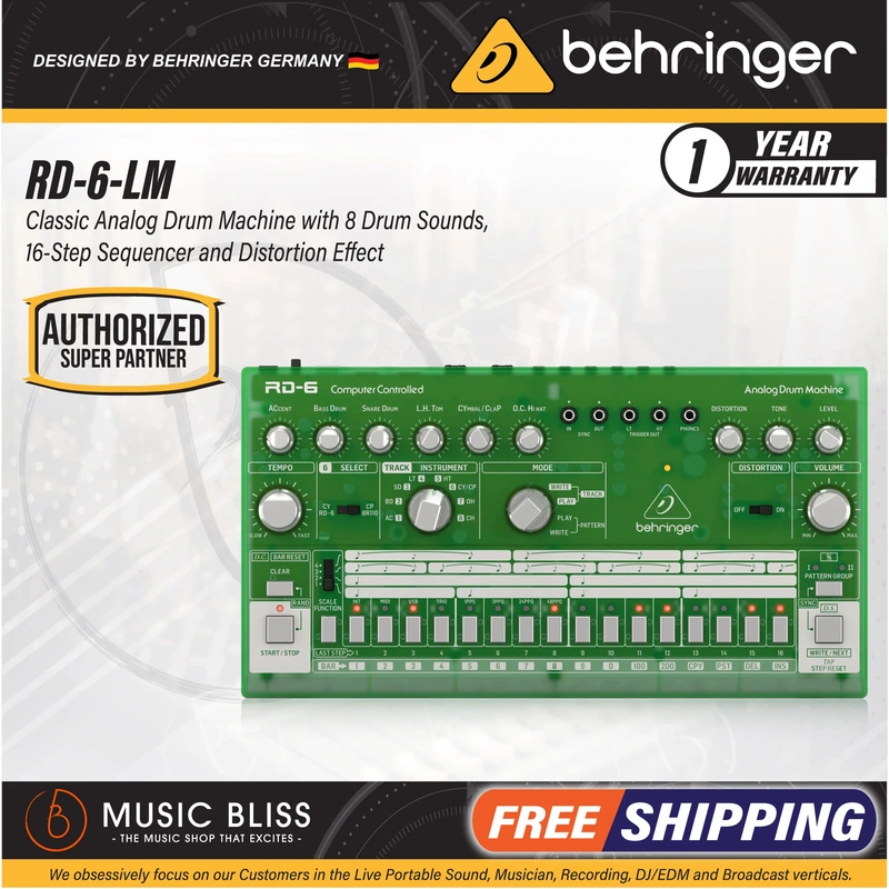 Behringer RD-6-LM Analog Drum Machine - Green Translucent