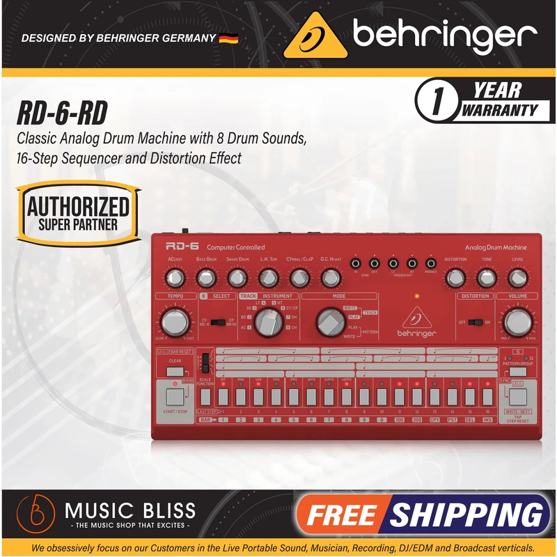 Behringer RD-6-RD Analog Drum Machine - Red