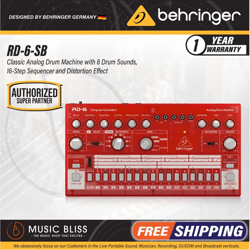 Behringer RD-6-SB Analog Drum Machine - Red Translucent